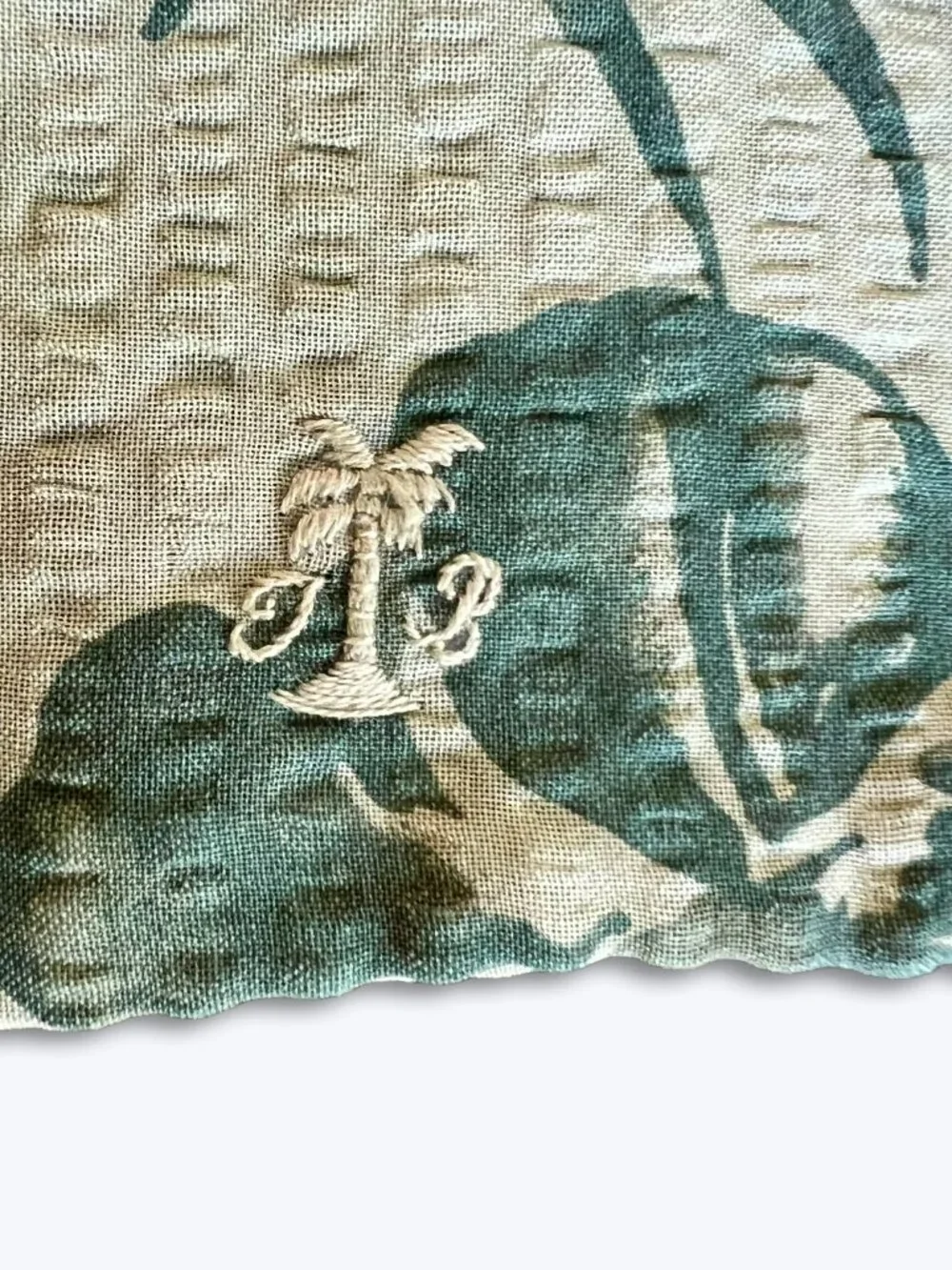 Vtg Tommy Bahama Green Tropical Palm Seersucker Pillow Sham Cotton Voile Italy